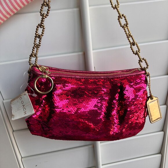 Magenta Coach Poppy Sequin Chain Limited Edition Demi Bag NWT - Picture 2 of 7